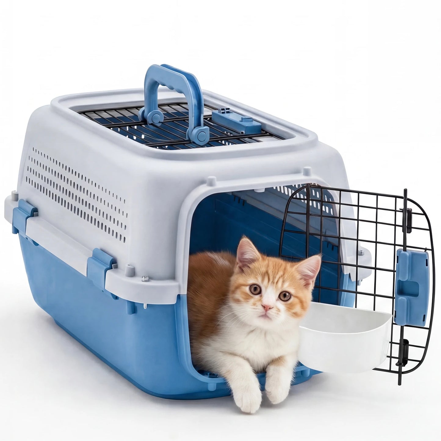 Travel Carrier with Food Bowl & Wire Door