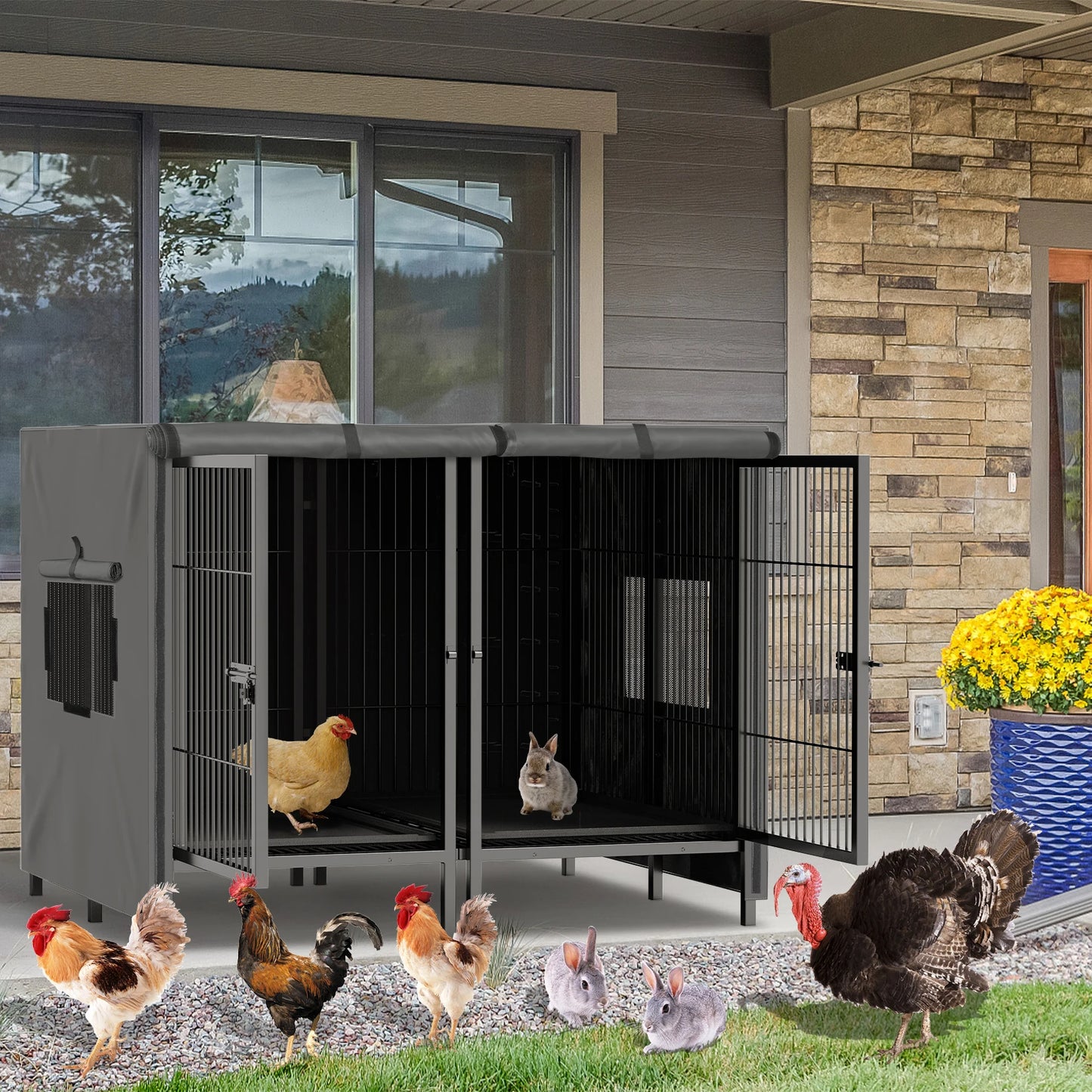 Extra Large Pet Raised Metal Cage with Removable Divider
