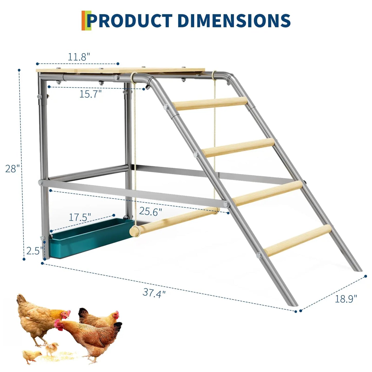 Multi‑Tier Chicken Roost Ladder with Steel Frame & Wooden Perches
