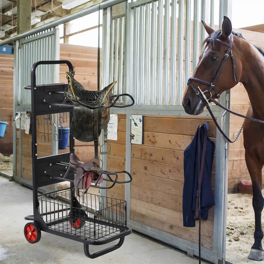 Portable Saddle Rack with Wheels & Storage
