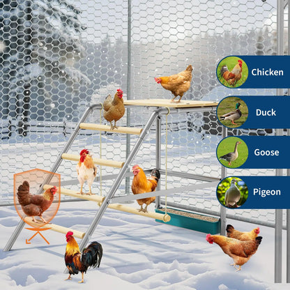 Multi‑Tier Chicken Roost Ladder with Steel Frame & Wooden Perches