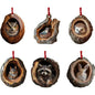 Forest Animal Wood Grain Christmas Hanging Ornament Set 6 Pcs.