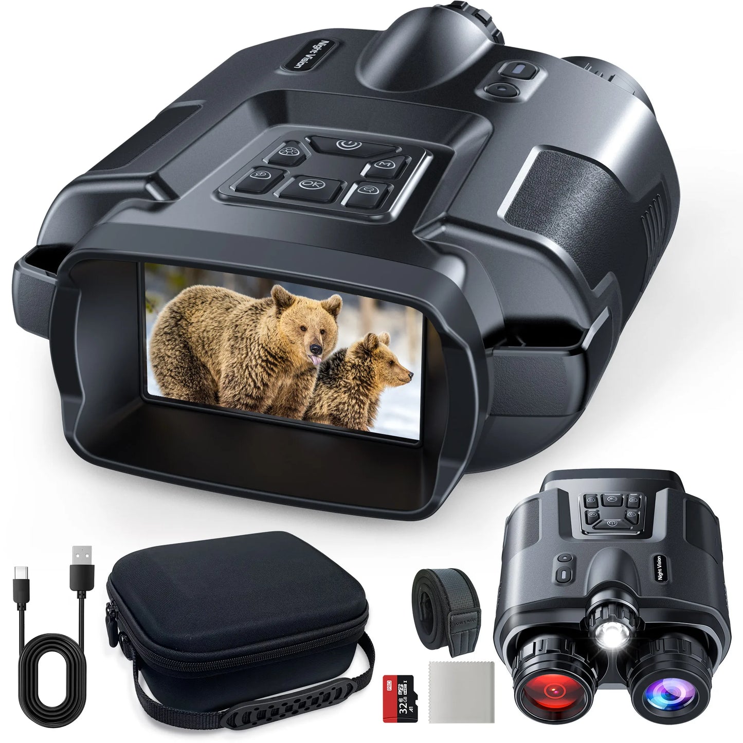 4K Infrared Night Vision Binoculars – 3" Display, 8X Zoom, Rechargeable