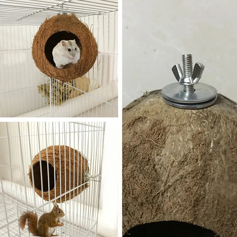 Natural Hanging Coconut Shell Hanging Toy for Budgies, Parakeet & Cockatiels.