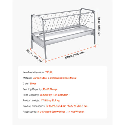 Heavy‑Duty 2‑in‑1 Hay Feeder