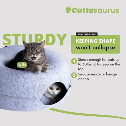 Indoor Cat Donut Cave – Bed, Tunnel & Scratcher Combo