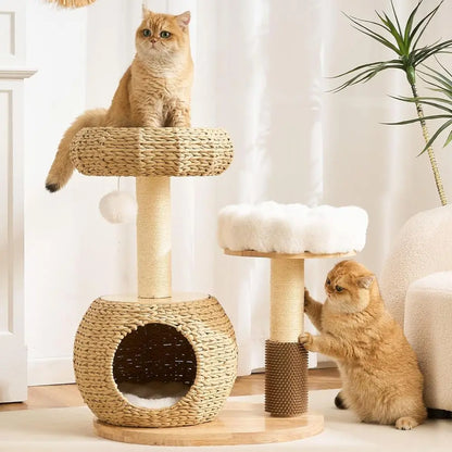 The Cat Castle Deluxe – Rattan Cave & Groom‑Me Station