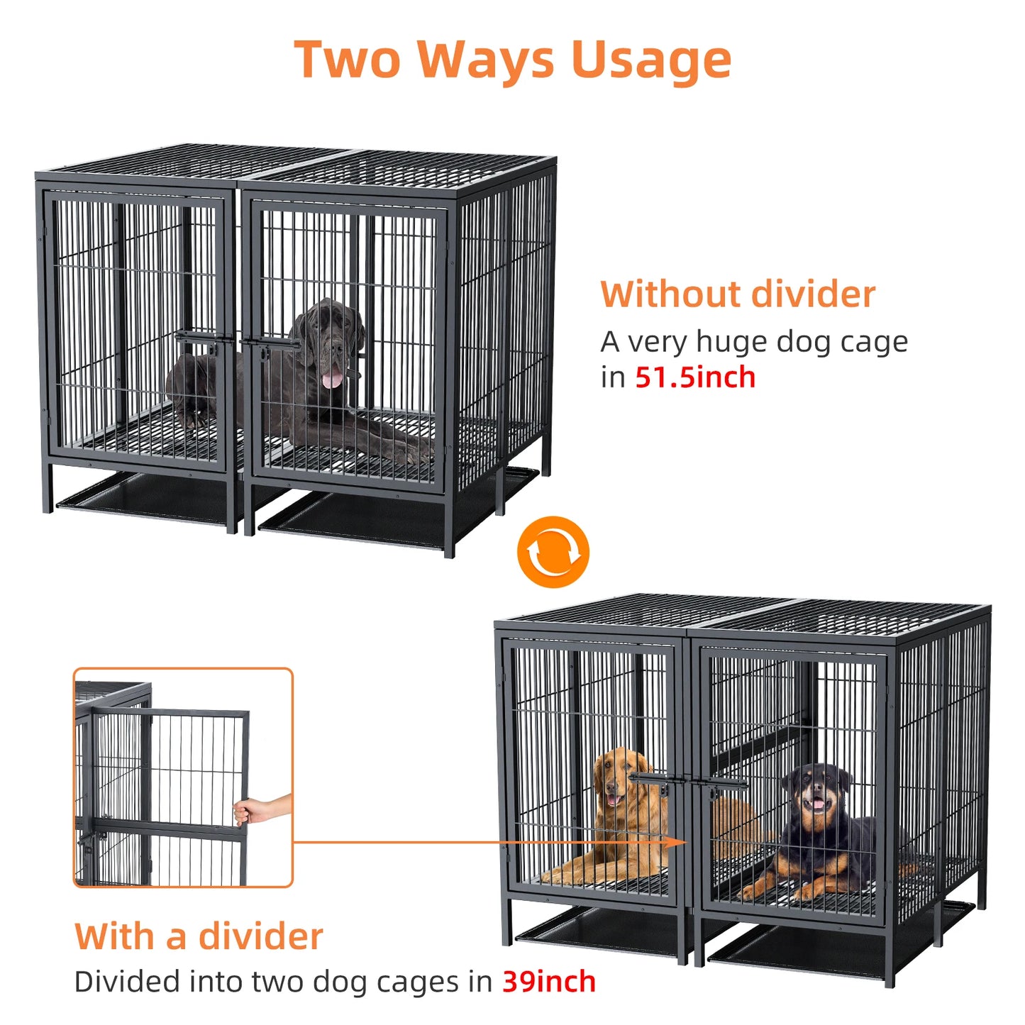 Extra Large Pet Raised Metal Cage with Removable Divider