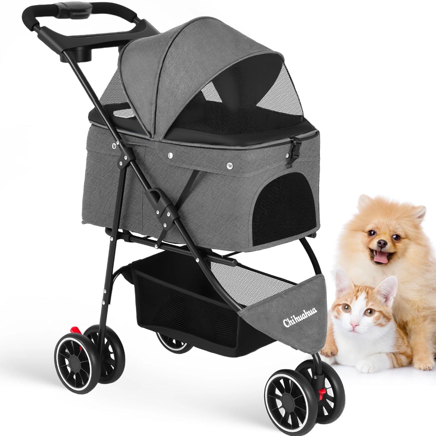 Pet Stroller with Canopy & Storage
