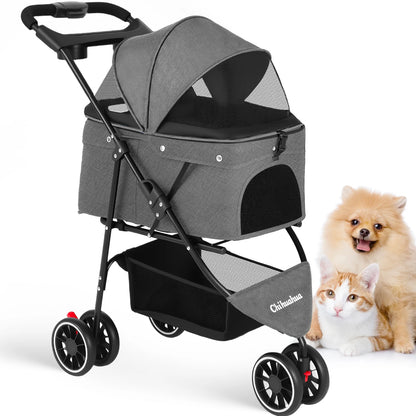 Pet Stroller with Canopy & Storage