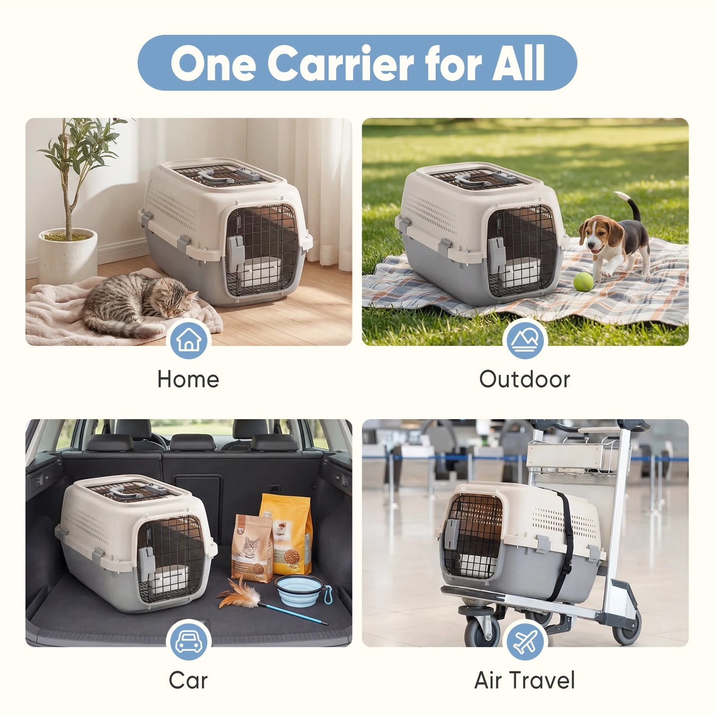 Travel Carrier with Food Bowl & Wire Door
