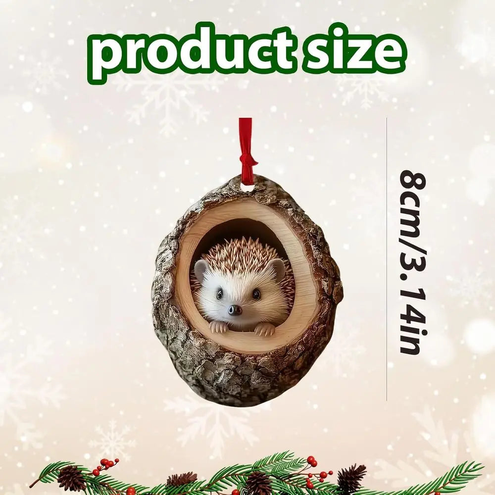 Forest Animal Wood Grain Christmas Hanging Ornament Set 6 Pcs.