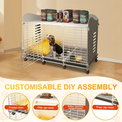 Dog Crate End Table with Wheels & Tray