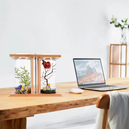 Desktop Glass Betta Tank with LED & Bamboo Base