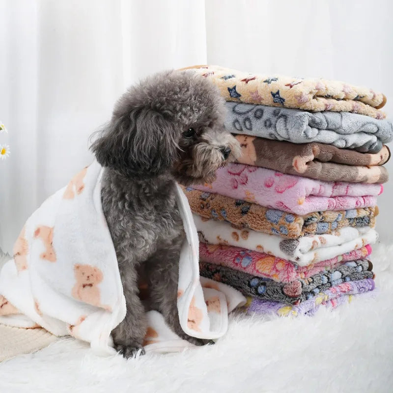 Fluffy Paw‑Print Dog Blanket