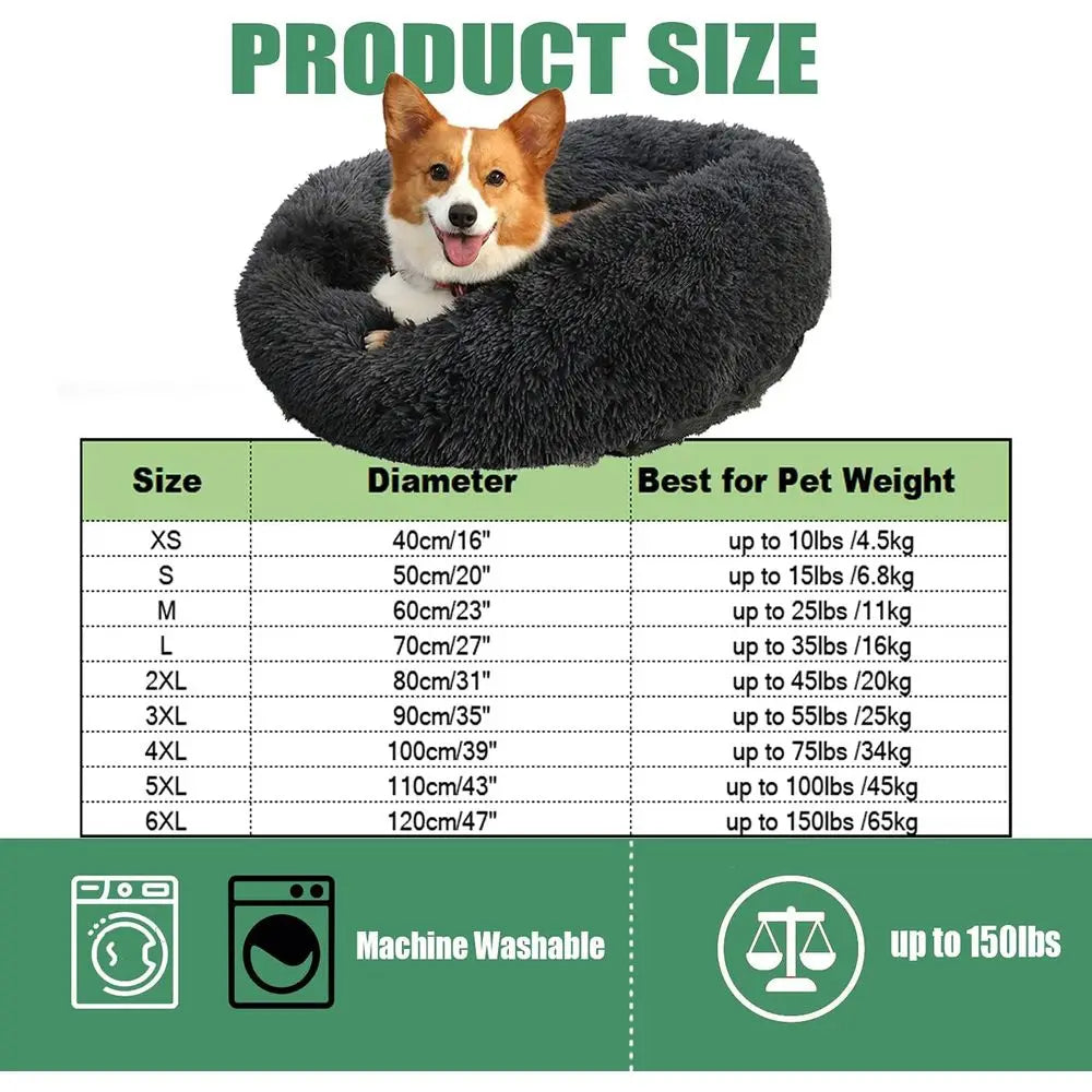 Round Donut Cuddler Dog Bed with Anti-Slip Bottom