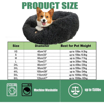 Round Donut Cuddler Dog Bed with Anti-Slip Bottom