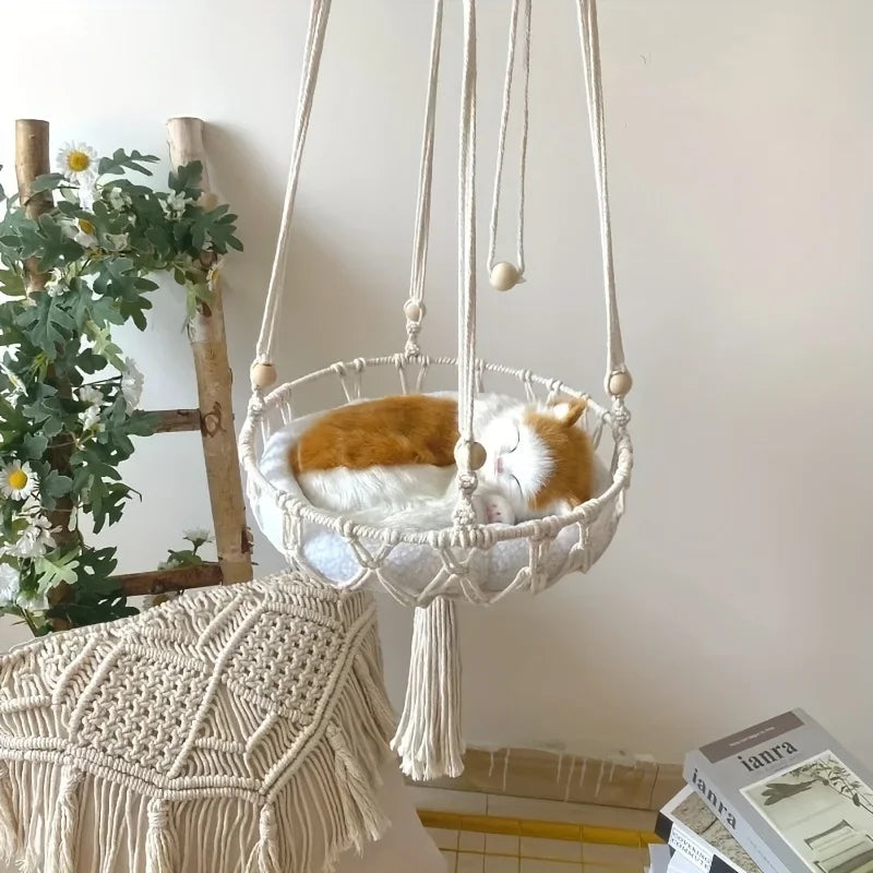 Hand‑Woven Cotton Cat Hammock – Fits 2 Cats