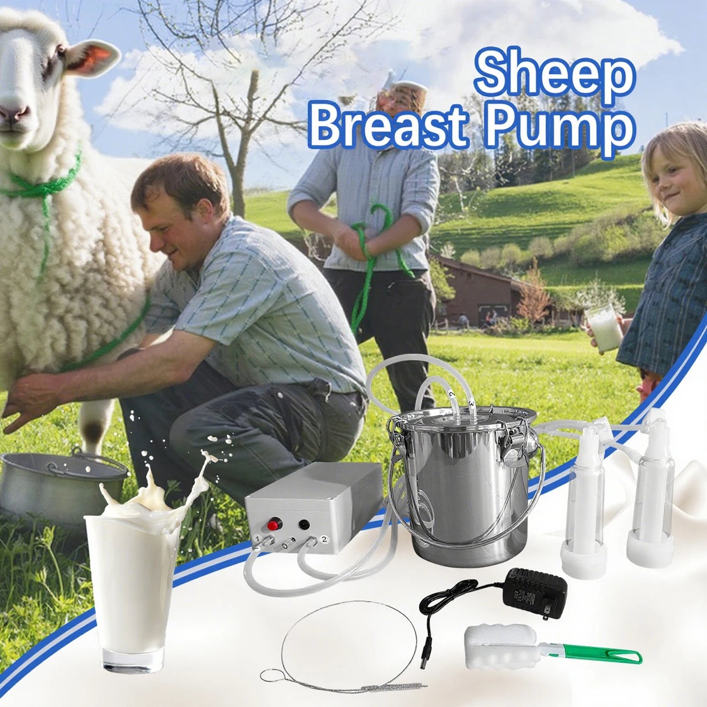 Electric Pulsation Milker for Goats/Sheep – 3L Bucket Set