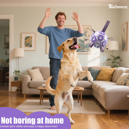 Soccer Ball with Straps, Interactive Dog Toy for Tug of War.