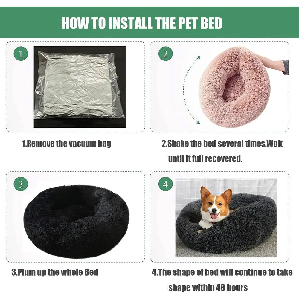 Round Donut Cuddler Dog Bed with Anti-Slip Bottom