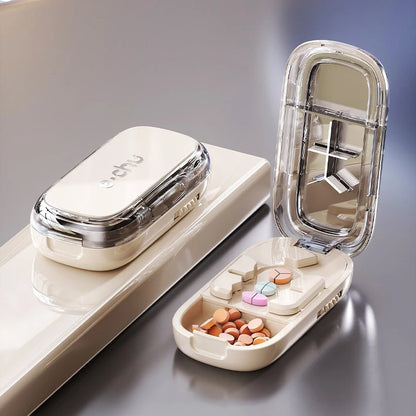 Portable Pill Cutter Storage Container, Drug Tablet Medicine Organizer
