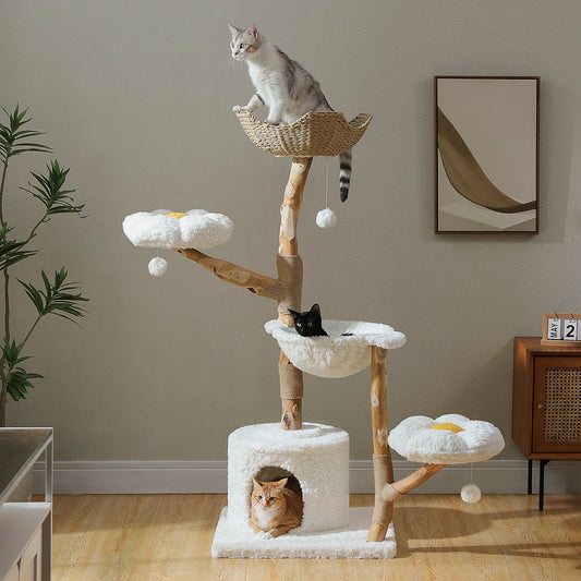Tower with Scratching Post, Wicker Basket Bed Flower Cat Condo