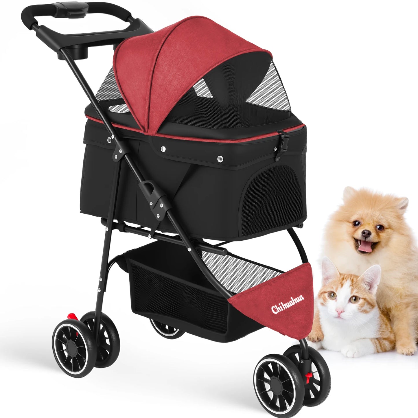 Pet Stroller with Canopy & Storage