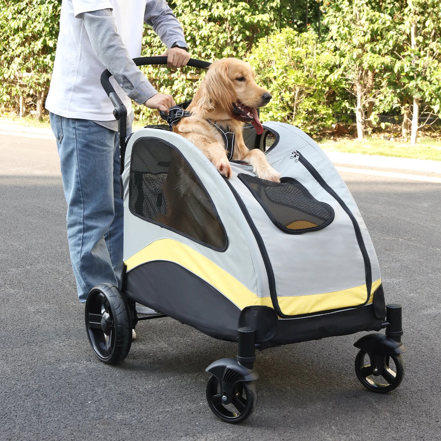 Large 4‑Wheel Dog Stroller for 2 Pets (121 lbs.)