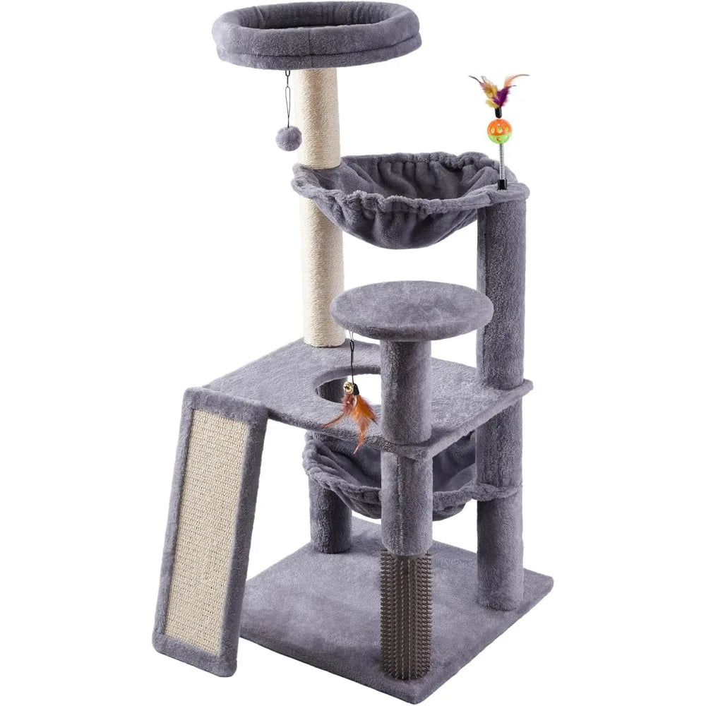 Multi Level Cat Tree Tower with Large Hammock Self Grooming Brush