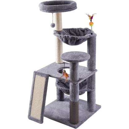 Multi Level Cat Tree Tower with Large Hammock Self Grooming Brush