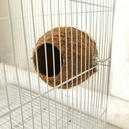 Natural Hanging Coconut Shell Hanging Toy for Budgies, Parakeet & Cockatiels.
