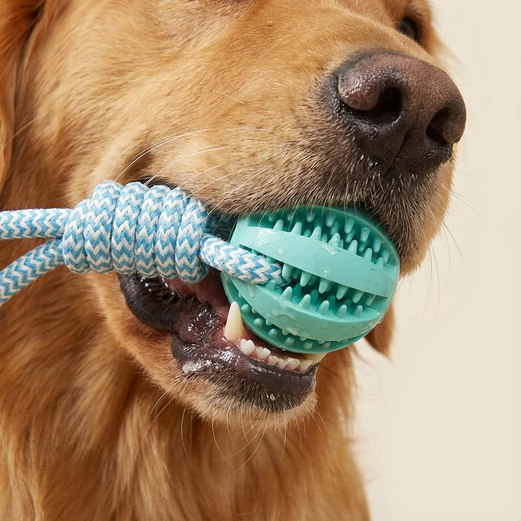 Cotton Rope & Rubber Chew Ball, Treat Dispenser Toy.