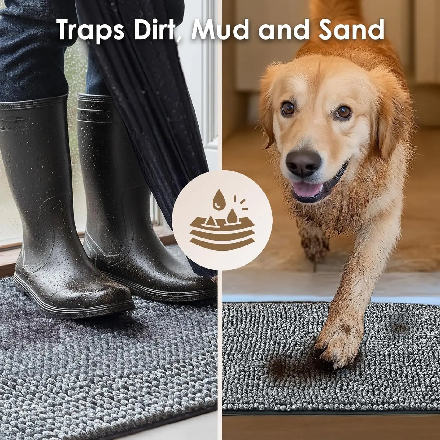 Absorbent Door Mat, Quick Dry Washable, Non-Slip.