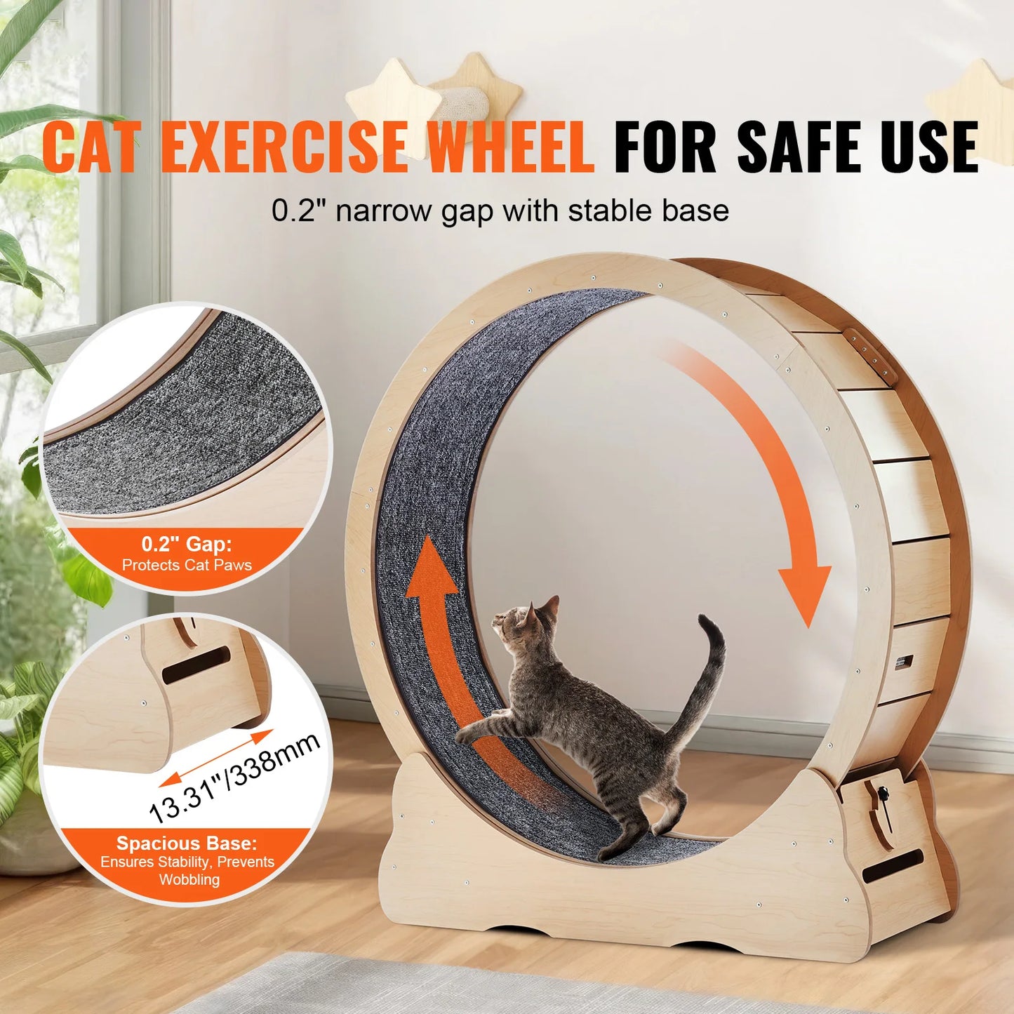 Spin ’n’ Zoom Wooden Cat Wheel | Indoor Kitty Treadmill Fun!