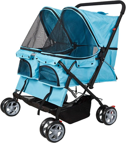 Foldable Twin Pet Stroller for Dogs and Cats