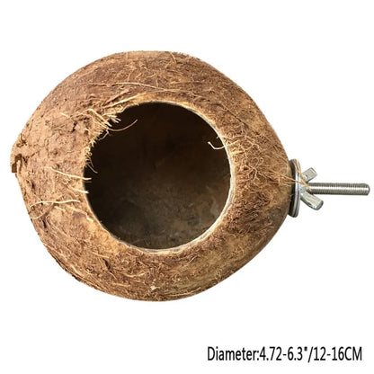 Natural Hanging Coconut Shell Hanging Toy for Budgies, Parakeet & Cockatiels.