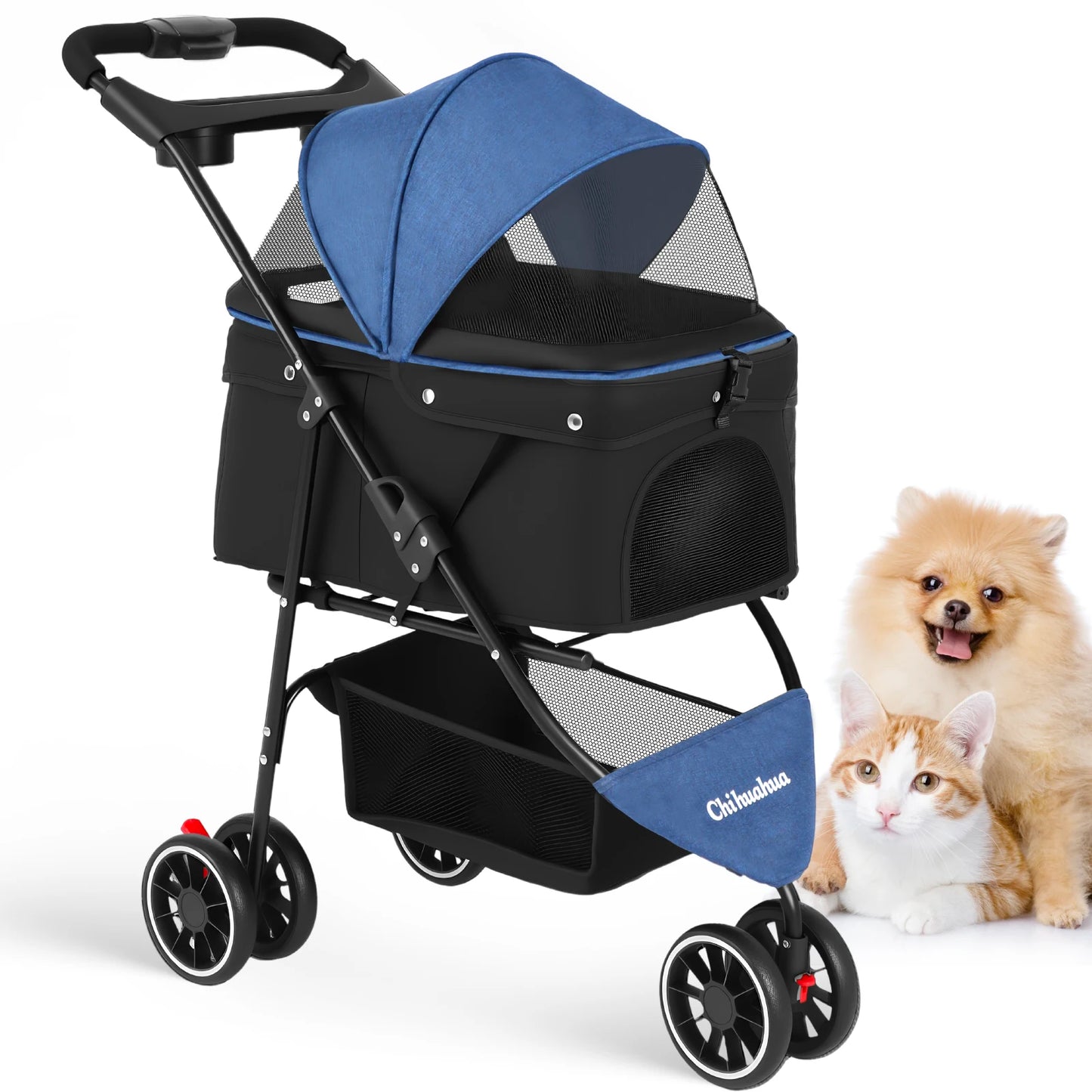 Pet Stroller with Canopy & Storage