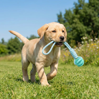 Cotton Rope & Rubber Chew Ball, Treat Dispenser Toy.