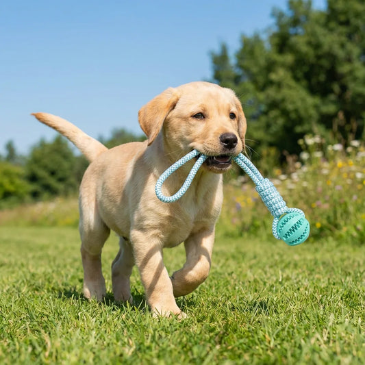 Cotton Rope & Rubber Chew Ball, Treat Dispenser Toy.