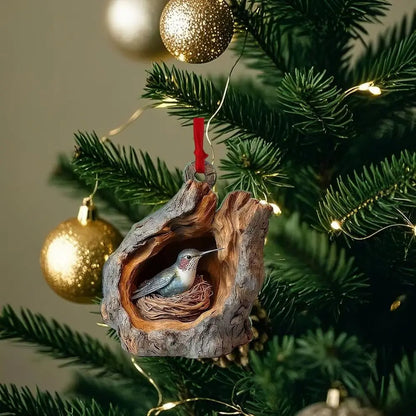 Forest Animal Wood Grain Christmas Hanging Ornament Set 6 Pcs.