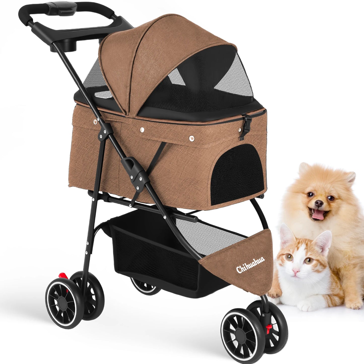 Pet Stroller with Canopy & Storage