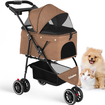 Pet Stroller with Canopy & Storage