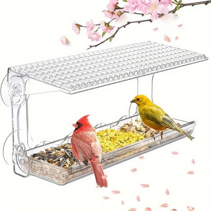 Indestructible Large Window Bird Feeder with Seed & Water Tray