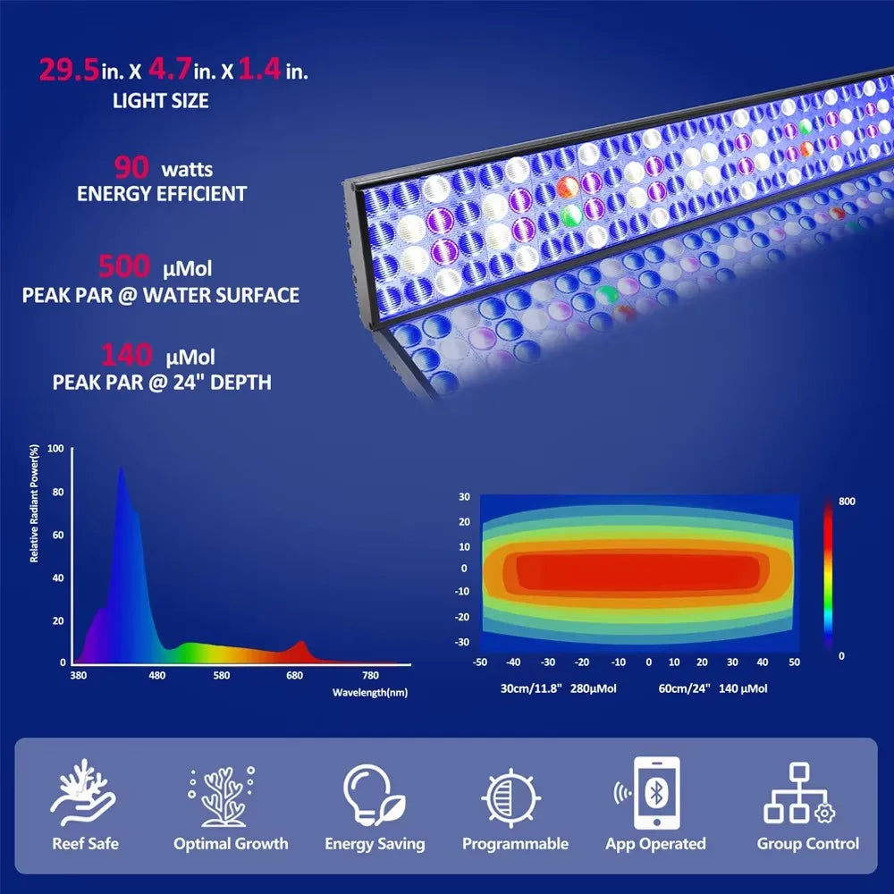 LED Fish Tank Light, Full Spectrum for Reef Corals