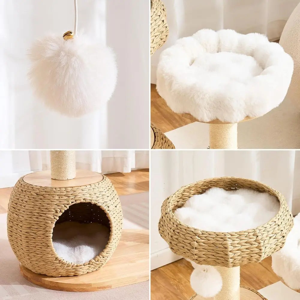 The Cat Castle Deluxe – Rattan Cave & Groom‑Me Station