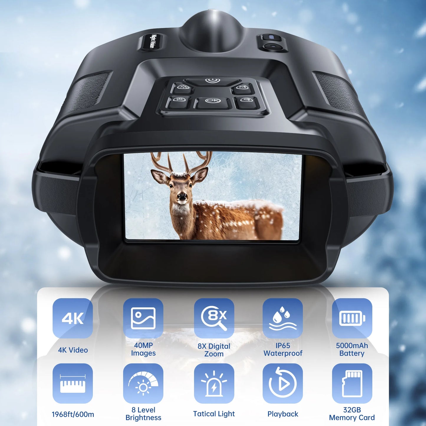 4K Infrared Night Vision Binoculars – 3" Display, 8X Zoom, Rechargeable