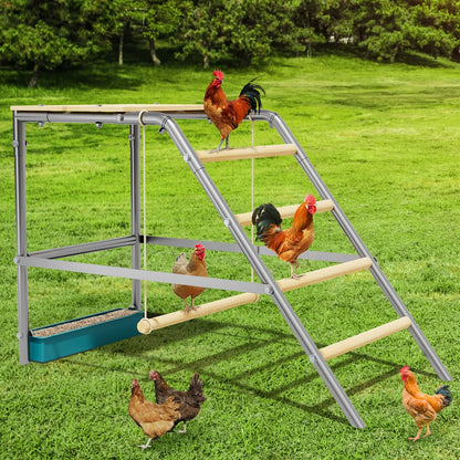 Multi‑Tier Chicken Roost Ladder with Steel Frame & Wooden Perches