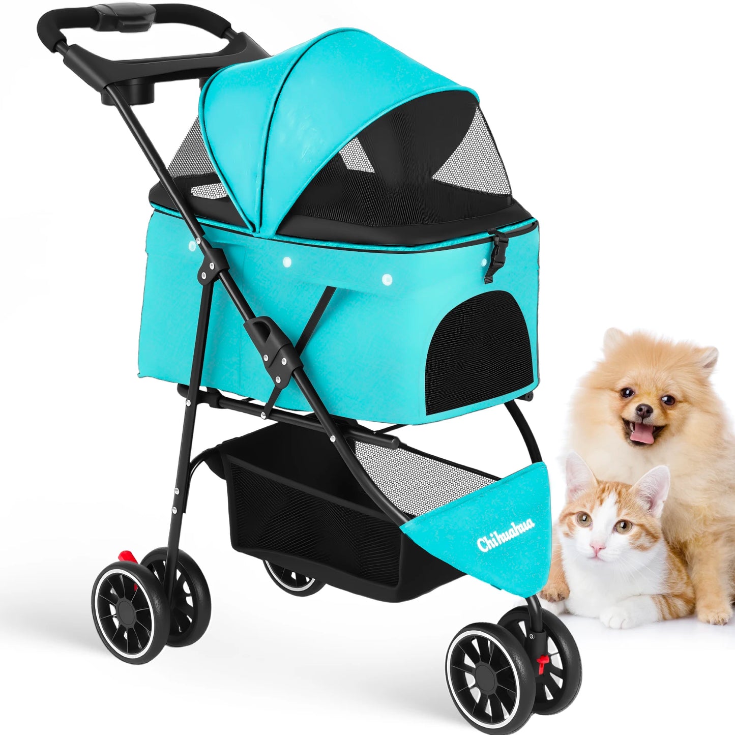 Pet Stroller with Canopy & Storage