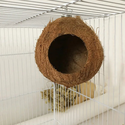 Natural Hanging Coconut Shell Hanging Toy for Budgies, Parakeet & Cockatiels.